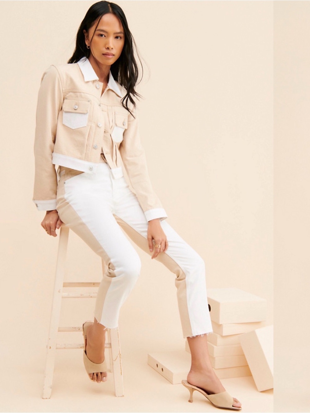 Hudson Jeans Beige and White Colorblock Jacket